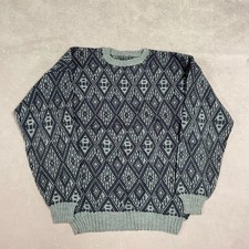 Vintage Knitted Jumper Abstract Patterned Grandad Knit Sweater Men's L