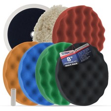 Waffle Foam Wool Buffing Polishing Pad Kit W 6 - 8 Pads Grip Backing Plate