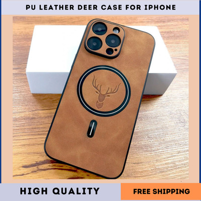 Luxus PU Leder Magnet Magsafe Hirsch Hülle für iPhone 17 Air 16 15 14 13 12 11
