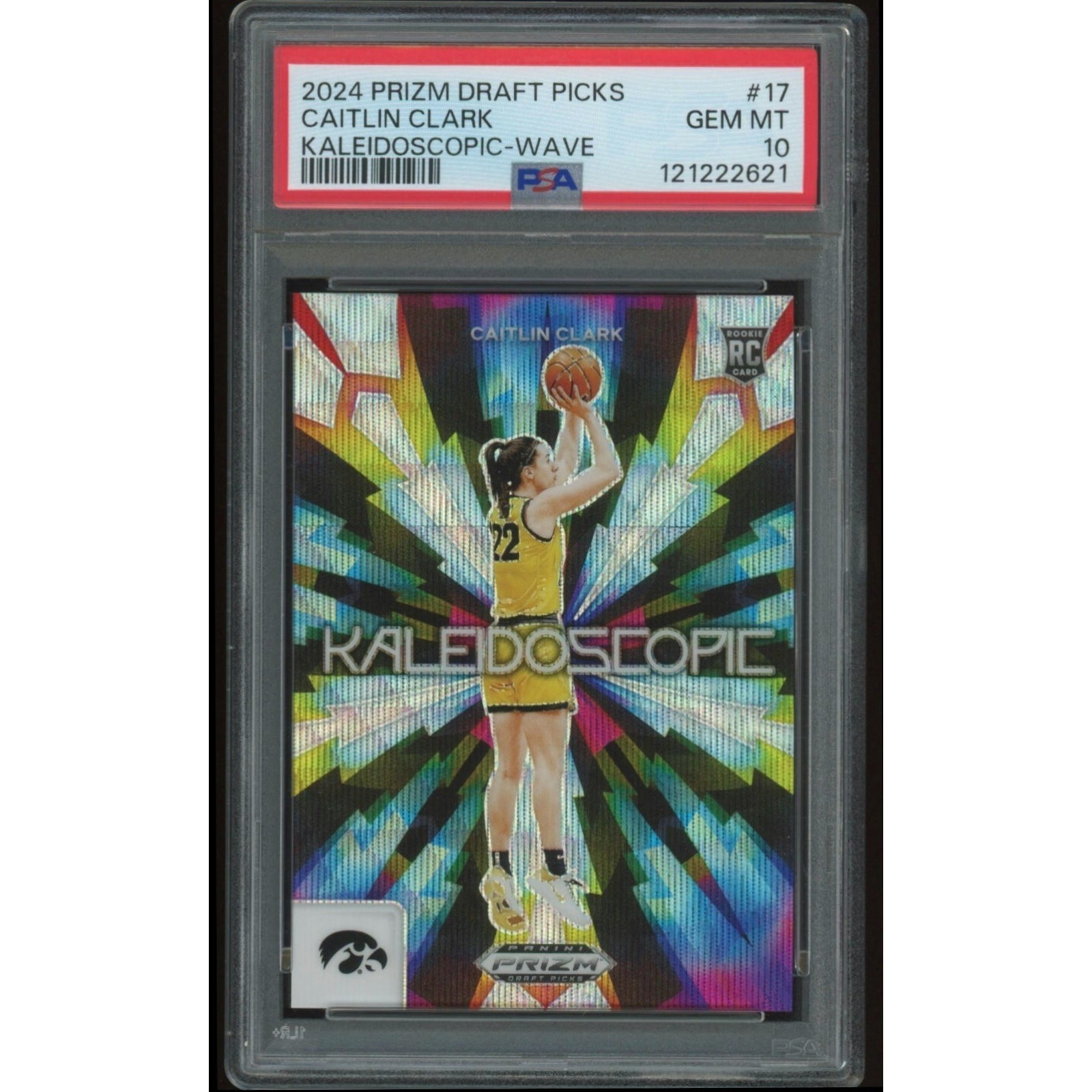 2024 Panini Prizm Draft Picks Kaleidoscopic Wave #17 Caitlin Clark /99 PSA 10