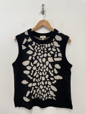 Jigsaw Wollmischung Strickweste Pullover Gr. L schwarz creme Metallicfaden