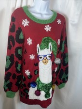 33 Degree Llama Ugly Women s Christmas Sweater Size S Pullover Festive Santa Hat