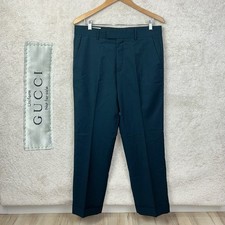 GUCCI Uniform Italy Men’s Wool Mohair Blend Cuffed Dark Green Dress Pants 50