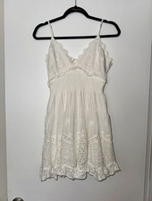 LoveShackFancy White Eyelet Lace Mini Dress V-Neck Strappy Smocked Size M