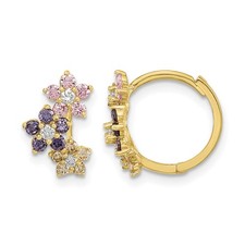 Real 14k Yellow Gold 12.6x8.6mm Madi K Flower Multicolor CZ Hinged Hoop Earrings