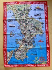 Italy Map of Calabria  Hand Kitchen Towel Souvenir Made in Italy  New