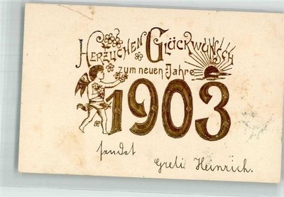 39884131 - Neujahr 1903 Jugendstil Goldletter Amor Jahreszahl 1902