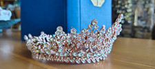 Rose Gold Metal Tiara Crown Clear Crystal Rhinestone Bridal Headpiece