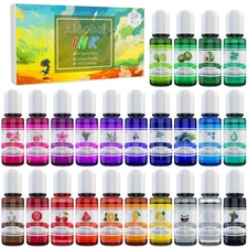 Alcohol Ink Set - 24 Vibrant Colors for Resin Art, Petri Dish Making, Epoxy P...