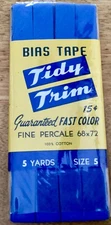 VTG TIDY TRIM by Trimtex Inc. Copen Blue 100% Cotton Bias Tape,  5 Yards, NIP