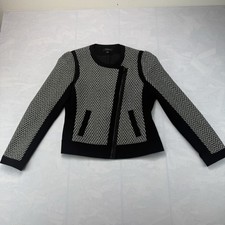 Ann Taylor Wool Blend Herringbone Jacket Size 4 Black Zip Blazer