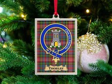Thorlby Clan Ornament: Crest, Scottish, Tartan Background, Christmas, Unique