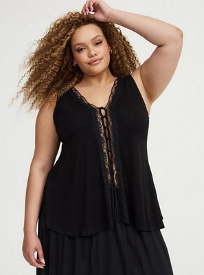Torrid Supersoft Slub V-Neck Fit N Flare Top Deep Black Size 1XL NWOT