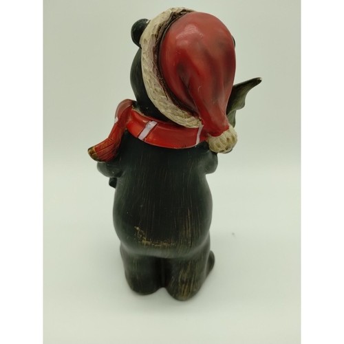 Black Bear Wooden? Resin ?Christmas Figurine Tree Scarf Hat 8 Inches Tall - Picture 6 of 9