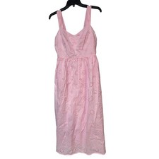 NWT J. Crew Pink Eyelet Embroidered Midi Dress Smocked Back Sweetheart Neck Sz 8