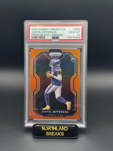 2020 Panini Chronicles Prizm Black Justin Jefferson /75 Orange SSP RC PSA 10