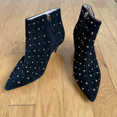 Whimsigoth Kate Spade 8M Black Suede Studded Ankle Boots Goth Dark Romantic