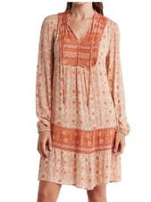 Lucky Brand Cream and Orange Paisley Long-Sleeve Shift Dress XL NWT