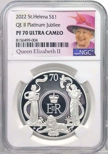 NGC PF70UC 2022 St Helena £1 Queen Elizabeth II Platinum Jubilee Coin