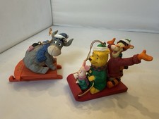 Disney 2002 Winnie The Pooh And Friends Sledding Ornaments Vintage Retired