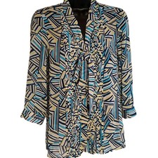 Banana Republic XS Women's Sheer Blouse W Tie And Pleats Button Up Yellow Blue