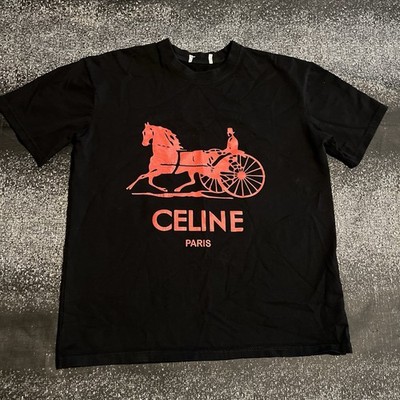 Womens large Celine ''Celine Sulky'' Black/Red Short Sleeve Tshirt 