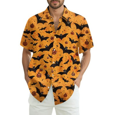 Resicozy Halloween Button Up Shirt Short Sleeve Halloween Cute Hawaiian Shirt V8