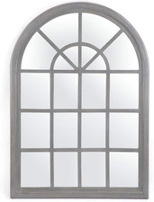 Sebastiane Gray Wash Arched Windowpane Mirror for Classic Decor