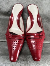 Vtg Y2k Gianni Bini Women’s 8.5 Red Pointed Square Toe Kitten Heels Mules