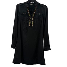 Anthropologie Holding Horses Embroidered Tunic Dress Long Sleeve Boho Black Sz 0