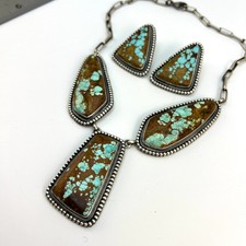 8 Turquoise Station Necklace Earrings Set Sterling Silver Navajo Darrin Living 8 Turquoise Station Necklace Earrings Set Sterling Silver Navajo Darrin Living