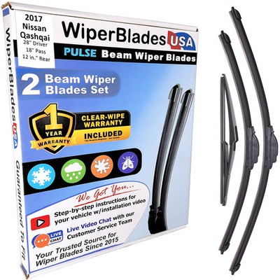 Wiper Blades For 2017 Nissan Qashqai (1yr Warr) Set/3 w/Rear Windshield Wipers