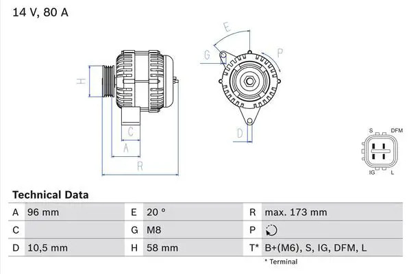 Alternateur avec poulie débrayable 0 986 082 040 BOSCH pour TOYOTA