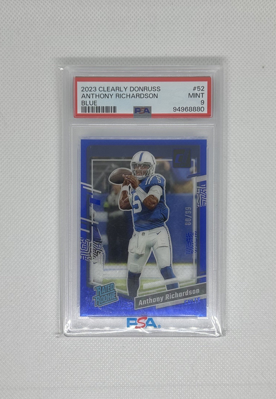 2023 Clearly Donruss ANTHONY RICHARDSON #52 BLUE Rated Rookie RC /99 PSA 9 MINT!