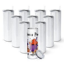 10 Pack Sublimation Tumblers Blank 20 OZ Straight Skinny Tumbler with Straw, ...