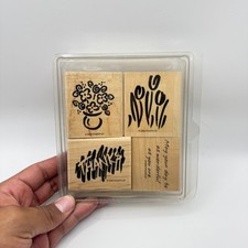 VTG 1996 Stampin Up Wood Mounted Rubber Stamp Set Floral Thanks Sentiment 4pc