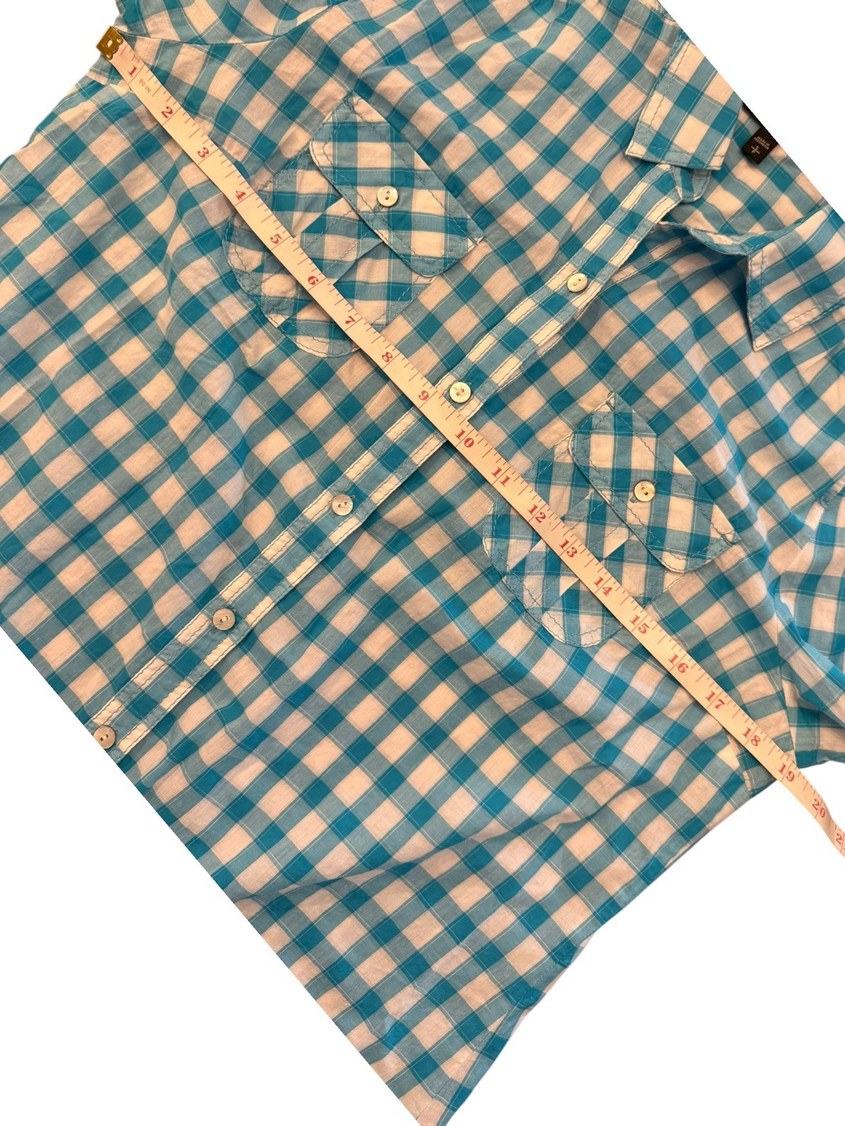 Express Blue White Checked Button Down Collared S… - image 10