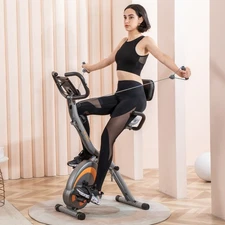 leikefitness Folding Stationary Bike Recumbent Exercise Bike with LCD Monitor