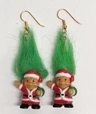 Vintage Russ Merry Little Trolls Santa Pair of Dangle Christmas Doll Earrings