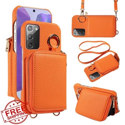 Furiet Note 20 5G Wallet Case Orange Shoulder Strap Card Holder