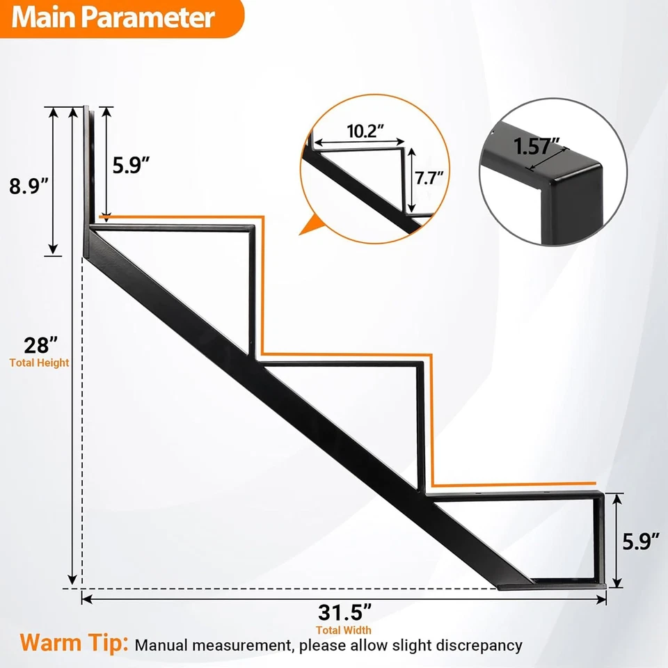 Elevador de escalera de acero - Paquete de 2 cuerdas, 3 peldaños para cubierta, larguero de acero resistente - NUEVO Foto 2 de 4