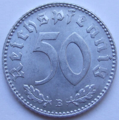 50 Reichspfennig 1943 B 3. Reich Kursmünze J. 372 Wien Aluminium f. Stempelglanz - Bild 1 von 2
