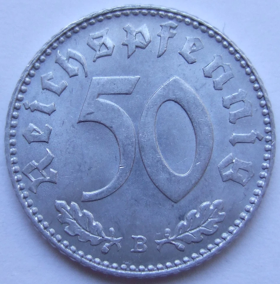 50 Reichspfennig 1943 B 3. Reich Kursmünze J. 372 Wien Aluminium f. Stempelglanz - Bild 1 von 2