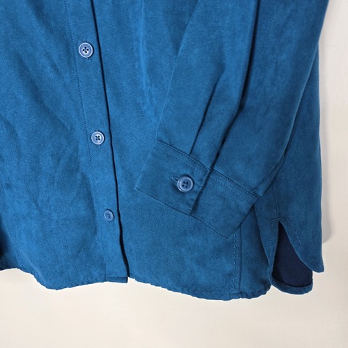 Studio Works 2X Turquoise Soft Faux Suede Stitching Detail Button Blouse Shirt - Picture 7 of 13