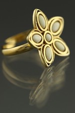 Genuine BALTIC AMBER White FLOWER Gold Plated Silver Adjustable Ring 3.6g 0611-9