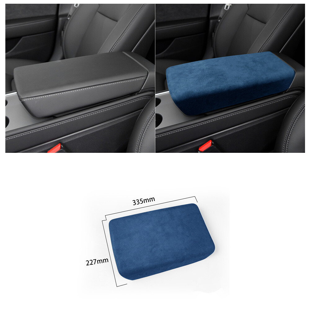 For Tesla Model-3 2017-2022 Blue Suede Center Console Armrest Box Cover Trim Lid