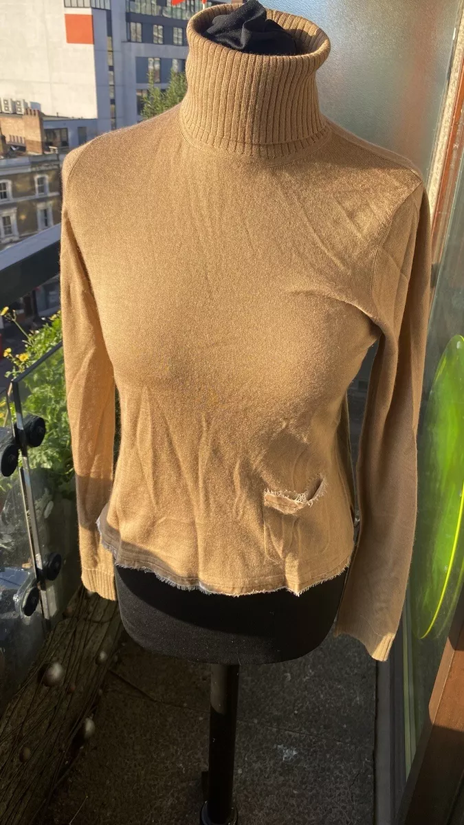 Christian Dior Boutique Turtleneck Camel Tuille Pockets Velvet Details UK 8