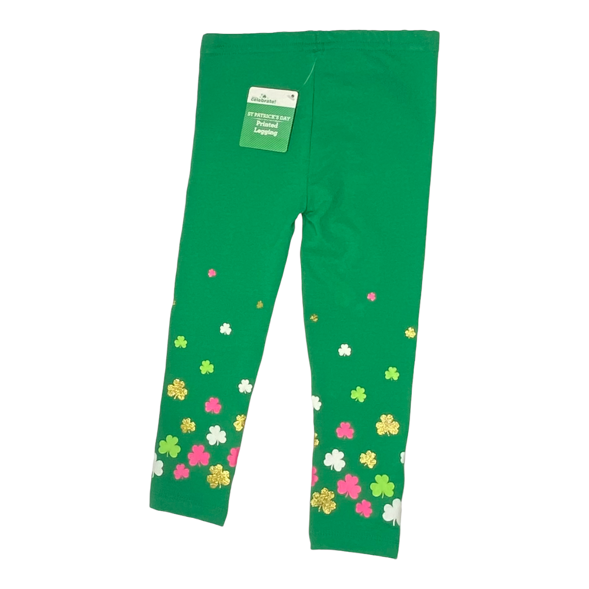 Girl Size Leggings St Patrick's Day Design Green With Pink White