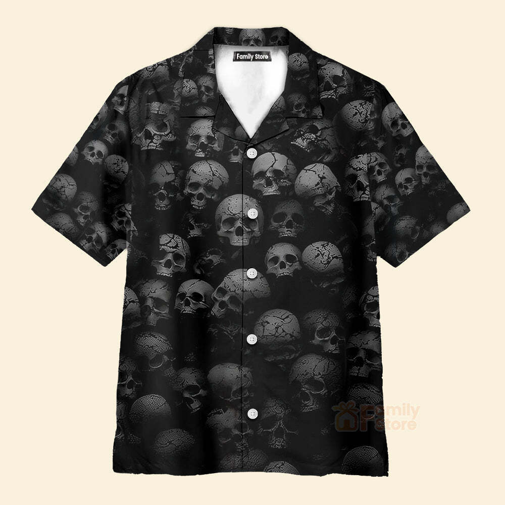 Skull Black Hawaiian Shirt Men’s Summer Style US Size New