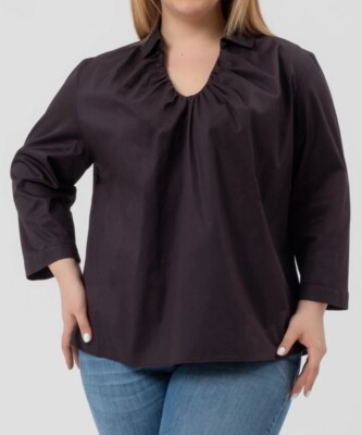 Harshman Women's Nerello BLACK Blouse Top Ruching Neckline Plus Size 3X $196.00